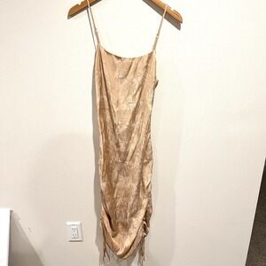 Slip Dress Medium Brown Champagne Ruche Cruise Beach Resort Tropical